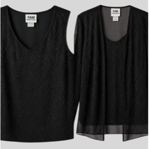 R&M Richards SZ 14 Beaded Jacket Sleeveless Top Set Sheer Fabric Elegant Design - Picture 1 of 12